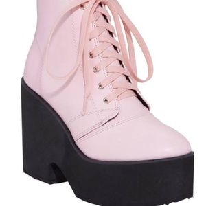 Hot Topic Pastel Pink Lace-Up Platform Booties
